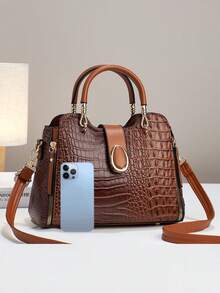 Túi xách nữ thời trang mới, kiểu dáng patchwork, đa năng, thanh lịch, cổ điển, cao cấp, bền bỉ, sang trọng, dung tích lớn, thích hợp cho du lịch, mua sắm, đi làm. Túi tote nữ thời trang mới, phối màu patchwork, sang trọng thường ngày, dung tích lớn, đeo vai/đeo chéo, túi thời trang, món quà tuyệt vời cho ngày Valentine. - màu nâu - Xem 5
