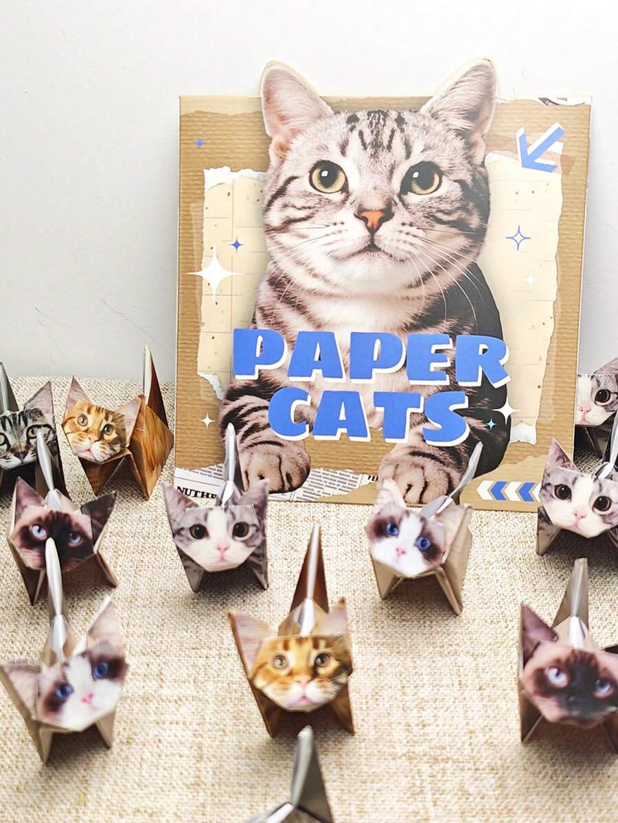 1/50pcs Handmade Origami 3D Cat Model, Interesting Handicraft Desktop Decor And Gift For Animal Lovers, Stackable Cat Figurine, Decorative, Multi-Color Options - Multicolor - View 1