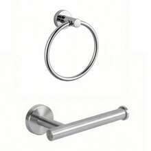 2pcs Set: Round Towel Ring + Toilet Paper Holder, Drill-Mounted Sturdy, Suitable For Bathroom, Toilet, Balcony, Kitchen - Multicolor - View 4