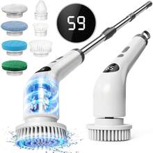 Rechargeable Rotating Cleaning Brush, Wireless Electric Bath And Kitchen Tile Cleaning Brush With LED Display, 2 Speed Modes, 7 Replaceable Cleaning Heads, Adjustable And Detachable Long Handle, Battery Capacity: 2000mAh - Multicolor - View 1