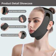 V-Shaped Contour Shaper Band - Adjustable Elastic Ear Hooks Sleep & Daily Comfort - Black - View 6