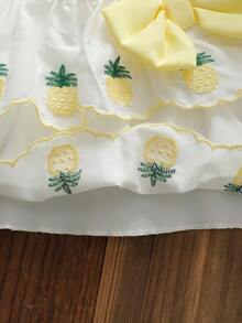 Ensemble de 2 pièces pour bébé fille: débardeur à volants avec nœud et motif ananas, short à volants ananas et chapeau de soleil. Tenue mode et polyvalente pour le quotidien, les fêtes et les sorties au printemps/été - Multicolore - Voir 7