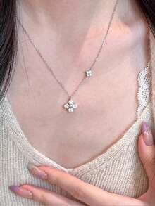 1 chiếc vòng cổ hoa đá Moissanite dành cho nữ, quà tặng sinh nhật cho bạn gái. - Bạc - Xem 2