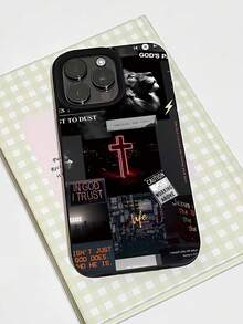 1个个性化十字拼贴图案黑色流苏直边手机壳，兼容 16/16Pro/16Plus/15/15ProMax/15Pro/11/12/13/14ProMax/11Pro/11ProMax/12Pro/12ProMax/13Pro/13ProMax/14Pro/14ProMax，软壳，高端创意设计 - 彩色 - 查看 3