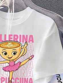 少女卡通图案印花圆领短袖T恤 - 白色 - 查看 4