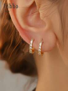 Hihho 5对装奢华创意闪亮镶嵌简约圈形耳环套装，多款优雅女士时尚耳环，适合日常、约会、派对佩戴，亦可作为节日礼物、情人节礼物。 - 耳圈套裝 - 查看 4