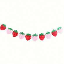 10 piezas de banderines de fieltro con forma de fresa, decoraciones de cumpleaños con tema de fresa, combinación de formas de fresa rosa y roja, adecuado para suministros de fiesta de fresa, bandera de fiesta de verano, decoración de pared, decoraciones del hogar para días festivos, para uso en interiores y exteriores - Rosa + Rojo - Ver 10