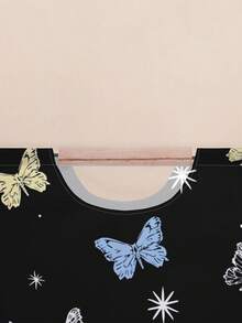 1 pieza Caja de almacenamiento con tapa abierta con estampado de mariposa, cesta de lavandería plegable con asa de madera, cesto de ropa sucia plegable para el hogar y el baño - Multicolor - Ver 4