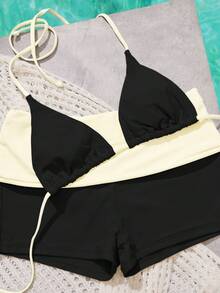 Đồ bơi bikini nữ, trang phục đi biển màu vàng nhạt phong cách retro hàng ngày/quần thể dục/áo khoác ngoài/thường ngày/Y2K/trang phục phương Tây gợi cảm/phong cách Bohemian/cocktail/cổ điển/ôm sát/lễ hội/thanh lịch/giàu có/thời trang đường phố/khu nghỉ dưỡng mùa xuân hè màu đen, kỳ nghỉ - màu đen - Xem 11