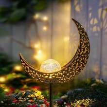 1 pieza Luz solar creativa de la luna y el planeta para el jardín - Decoración para patio y jardín al aire libre, adecuada para fiestas, Ramadán y decoraciones de Eid, opción de regalo - Multicolor - Ver 1