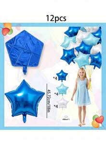 6/12pcs Blue & White Star 18-Inch Helium Foil Balloons, Suitable For New Year, Birthday, Baby Shower, Wedding, Engagement, Party Decoration - Multicolor - View 7