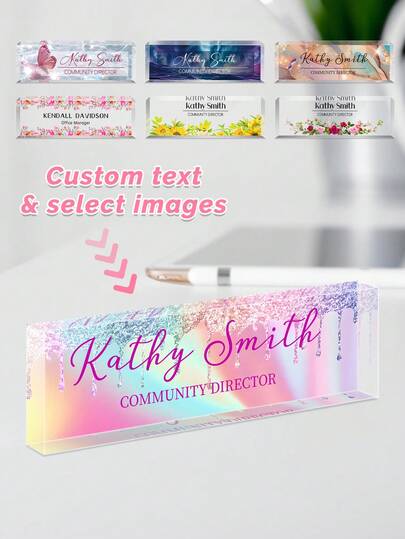1pc Personalized Acrylic Custom Name Plates For Office Desks,Customize Text,24 Styles,Personalized Name Plate For Desks, Custom Desk Name Plates, Acrylic Name Plate Office Desk Accessories, Personalized Office Gifts For Coworkers Teachers, Employee Appreciation Gifts