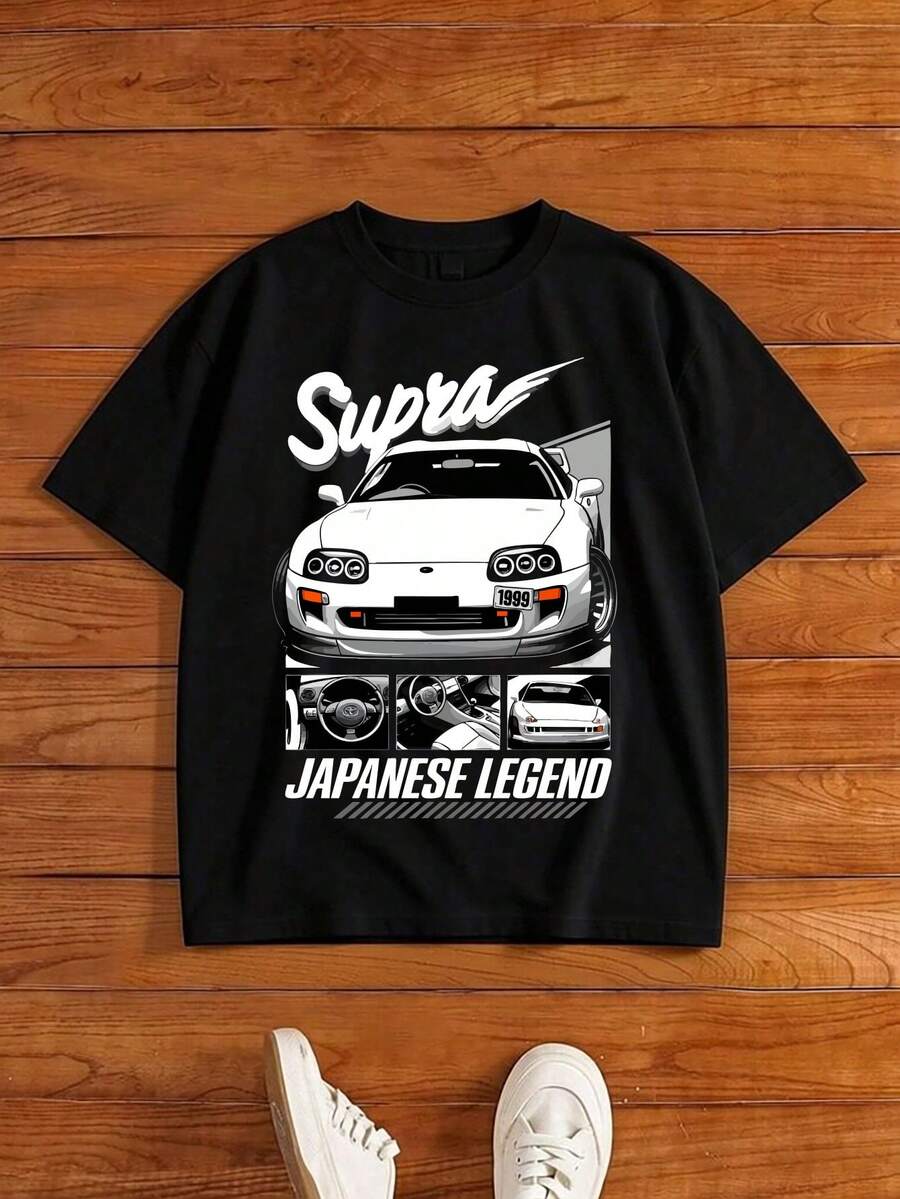 Áo thun nam tay ngắn cổ tròn in họa tiết, cỡ lớn, thích hợp mặc mùa hè. - màu đen - Xem 1