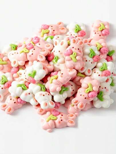 10pcs Cute Realistic Rabbit Resin Accessories, Pink & White Bunny Patterns With Tulips, Exquisite Craftsmanship, Suitable For DIY Handmade, Headbands & Hair Clips, Phone Cases, Nail Art, Vase Fillers, Easter Decorations, Scrapbooking & Sewing, Birthday Party Wedding Decor, Home Decor, Party Favors & Jewelry Making
