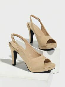 Women's Comfortable Suede Pointed Toe Platform Pumps, Ankle Strap Chunky High Heel Sandals For Commuting, Office, Date, Party, Daily Wear,Summer Outfits - Apricot - View 6