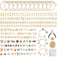 Euuztu Starry 238PCS Charm Bracelet Making Kit Jewelry Making Kit Adults Including 10 Paperclip Chain Bracelets, 50 Charms,150pcs Jump Rings,Letter Charms/Pliers Accessories Jewelry Making - 481件-金色 - 查看 2