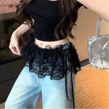 多层蕾丝防眩光高腰连衣裙，配有弹力腰带和蕾丝下摆，可内搭衬衫或卫衣，百搭易配，系带下摆设计 - 彩色 - 查看 3