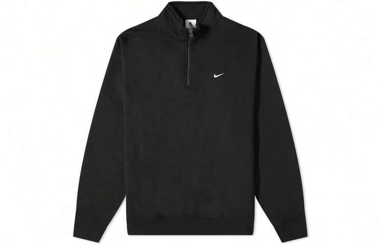 Nike Solo Swoosh 纯色标志刺绣半拉链长袖卫衣，黑色 - 黑色 - 查看 14