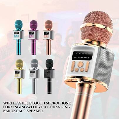 Wireless Karaoke Microphone, Portable Handheld Microphone Speaker, Bluetooth Microphone, High Power, Suitable For All Ages, Birthday Gift, Singing Microphone For Mobile Phone, Wireless Speaker Microphone, Singing Voice Changer Microphone, Home Karaoke Microphone, Rechargeable Battery With 1200mAH Long Lasting Capacity