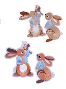 1 pieza/2 piezas Parche bordado con diseño de conejo, parche de animal de dibujos animados, parche bordado DIY, parche termoadhesivo - Multicolor - Ver 10