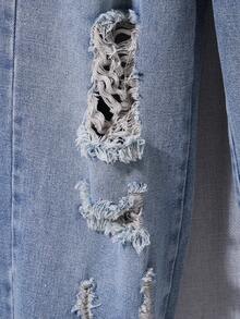 青少年男孩日常通勤休闲时尚破洞牛仔裤 - 淺色水洗藍 - 查看 4