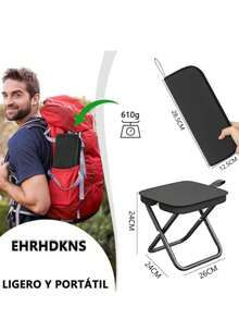 IMPORTEEK 1 Pieza Silla Plegable Portátil para Exterior e Interior Adecuado para Senderismo/Playa/Camping - Negro - Ver 2