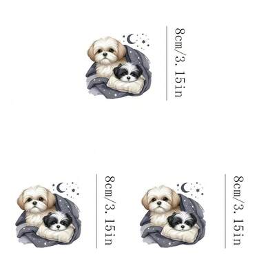 3pcs Heat Transfer Patches With Cute Puppy Designs, Suitable For T-Shirts, Jeans, Sweaters, Handbags, Pillows, Cushions, Washable And Iron-On