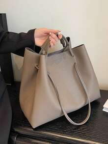 1 chiếc túi xách cỡ lớn kiểu cổ điển, túi đeo vai đa năng, túi xách tay họa tiết vỏ sò tiện dụng cho người đi làm, túi nữ quai điều chỉnh được chất lượng cao. - Màu Xám nhạt - Xem 3