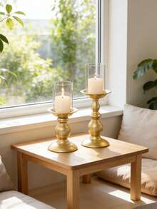 1 Peça/1 Conjunto de Suportes de Vela Romanos de Metal Fosco, Suportes de Vela Estilo Vintage, Para Decorações de Mesa de Centro em Casa, Centros de Decoração de Restaurante, Decorações de Quarto, Decorações Domésticas, Decorações de Vela de Casamento, Decorações de Mesa de Jantar - Dourado - Visão 3