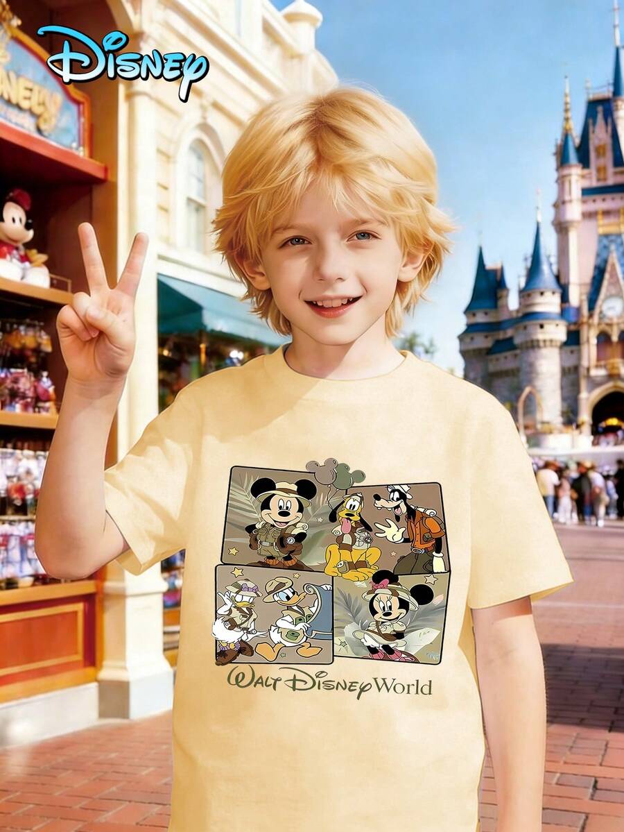 Printed With Disney Mickey Mouse Pattern, Disney Officially Authorized High-Quality Children's T-Shirts, Perfect Gifts, Fashionable Casual Clothes, Children's Clothing For Boys, Boys' Gifts, Four Seasons, Creative And Personalized T-Shirts. - Màu be - Xem 1