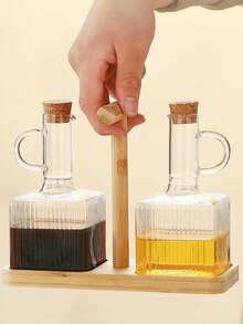 2pcs 360 Degree Transparent Glass Bottle With Lid And Handle, Heat Resistant Soy Sauce/Vinegar Bottle - Multicolor - View 10