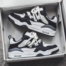 Men's Fashion Lace-Up Sneakers Plus Size, Non-Slip, Durable, Skateboarding Shoes-Skateboarding-Comfortable, Suitable For Outdoor Activities, Fashionable Street Style Platform Design. - Đen và trắng - Xem 13
