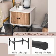 Set Of 2 Nightstand Compact Modern End Side Table W/ Sliding Doors - Default - View 7
