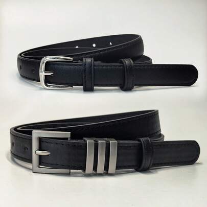 2条装黑色女士腰带，适合搭配牛仔裤，日常穿着，四季皆宜。
