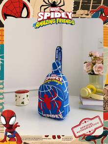 Marvel 1个漫威官方授权蜘蛛侠图案单肩包，男童休闲胸包，轻便可调节肩带，卡通零钱包，适合男孩、年轻粉丝、学生，完美适用于日常上学、户外玩耍、主题公园游玩、假期旅行，方便携带零食。 - 彩色 - 查看 9