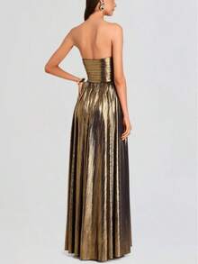 Women's New Metallic Color Strapless Waist-Cinching Sexy Off-Shoulder Dress - 棕色(25352) - 查看 6