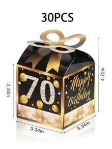 30个/10个装黑色生日派对礼盒，包含15周年、40周年、50周年、60周年、70周年和80周年纪念礼盒，生日派对礼物，周年纪念纪念品，婚礼宾客装饰，婚礼宾客礼物，情人节礼物，厨房和酒吧用品，派对小礼品 - 黑色 - 查看 15
