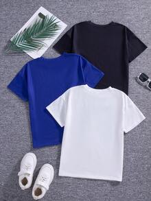 3件套男童休闲印花装饰落肩短袖T恤，春夏款 - 彩色 - 查看 2