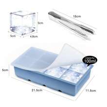 2 Silicone Ice Cube Tray, Easily Release 8 Square Ice Cubes Per Tray, 2" Large , Reusable, Suitable For Fridge, Chocolate, Baby Food, Juice (With Ice Clamps) - Multicolor - View 9