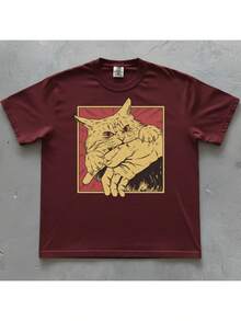 Vintage Cat T-Shirt, Retro Bite, Grunge, Authentic, Stylish, Regular Blogger Style - Maroon - View 2