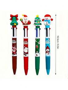 Set 4 pixuri neutre cu tematică de Crăciun, 4 opțiuni de culoare: modele cu Moș Crăciun, reni, om de zăpadă și brad de Crăciun - vârf retractabil ergonomic, peniță medie, material plastic durabil. Perfect pentru recompense pentru adolescenți, Crăciun, Halloween, cadouri de ziua de naștere și cadouri distractive de Crăciun cu pixuri neutre. - Multicolor - Vizualizare 7