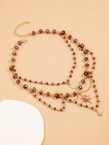 1pc Bestselling Multi-Layer Sun, Star, Moon Tassel Pendant Niche Design Crystal Beaded Choker Necklace - Multicolor - View 3