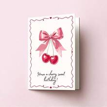 Printable Birthday Greeting Card, Minimalist Modern Cherry Sweet Blessing Card - A - View 4