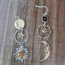 女士波西米亚风不对称设计星空元素耳环，适合日常佩戴和派对，独特创意礼物 - 銀色 - 查看 5