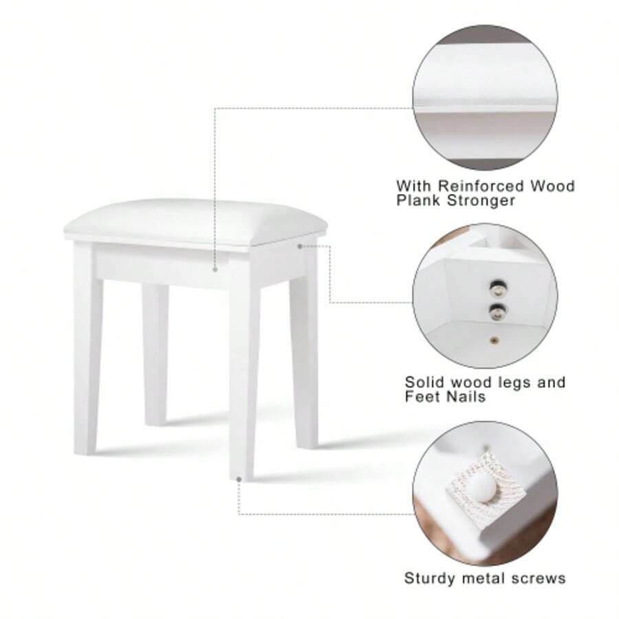 Modern Padded Piano Stool Seat For Makeup Room, Square Vanity Stool Chair, High Elastic Sponge Makeup Bench, Ottoman - White - View 1
