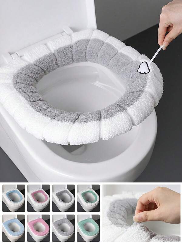 Thick Plush Toilet Seat Cover, Knitted Fabric, Washable, Suitable For All Seasons, Warm And Comfortable, Ideal For Everyday Bathroom Use/Suitable For Whole Family