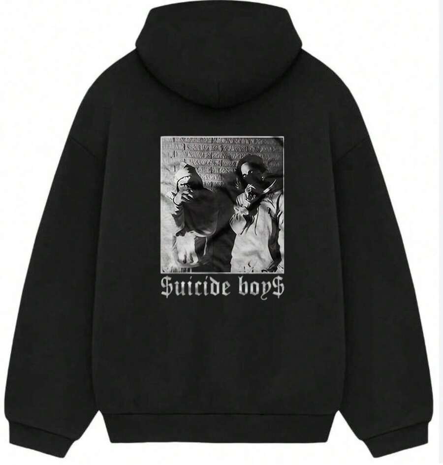 Suicideboy Graphic Print Hoodie,Suicideboy Skeleton Graphic Print Hoodie,Halloween Funny Graphic Hoodie, Sports Leisure Hoodie,Harajuku Hip Hop Rock Style Hoodie, Unisex Fashion ,Comfortable Streetwear - Black 2 - View 1