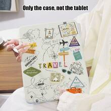 1pc Travel Pattern Flip Cover Desk Protective Case With Pen Slot, Compatible With IPad 10.9/10.2/Air 5th Gen/Pro 11/10th Gen/9.7/Air 2/IPad (7th Gen)/IPad (8th Gen)/IPad Air 4/5/Pad Pro 11/IPad 10.9" (2022), Smart Protective Cover, Compatible With IPad Air 13 (M3 2025)/Pad Air 11 (M3 2025)/Pad Air 11 (M3 2025)/Pad 11 (A16 2025), Supports S7/S8/S9/S6 Lite/S7+/S8+/S7FE/A7/A8/A9 - Multicolor - View 5