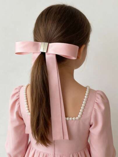 1pc Girls' Sweet Elegant Magnetic Detachable Satin Bow Ballerina Style Fabric Bow Hair Clip