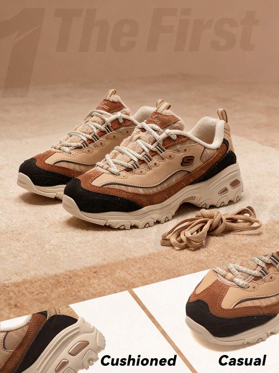 Skechers D'LITES 系列熊貓運動鞋,保暖內裡冬季輕量女鞋,日常通勤休閒鞋 150240-SDNT - 棕色/多彩色 - 查看 1